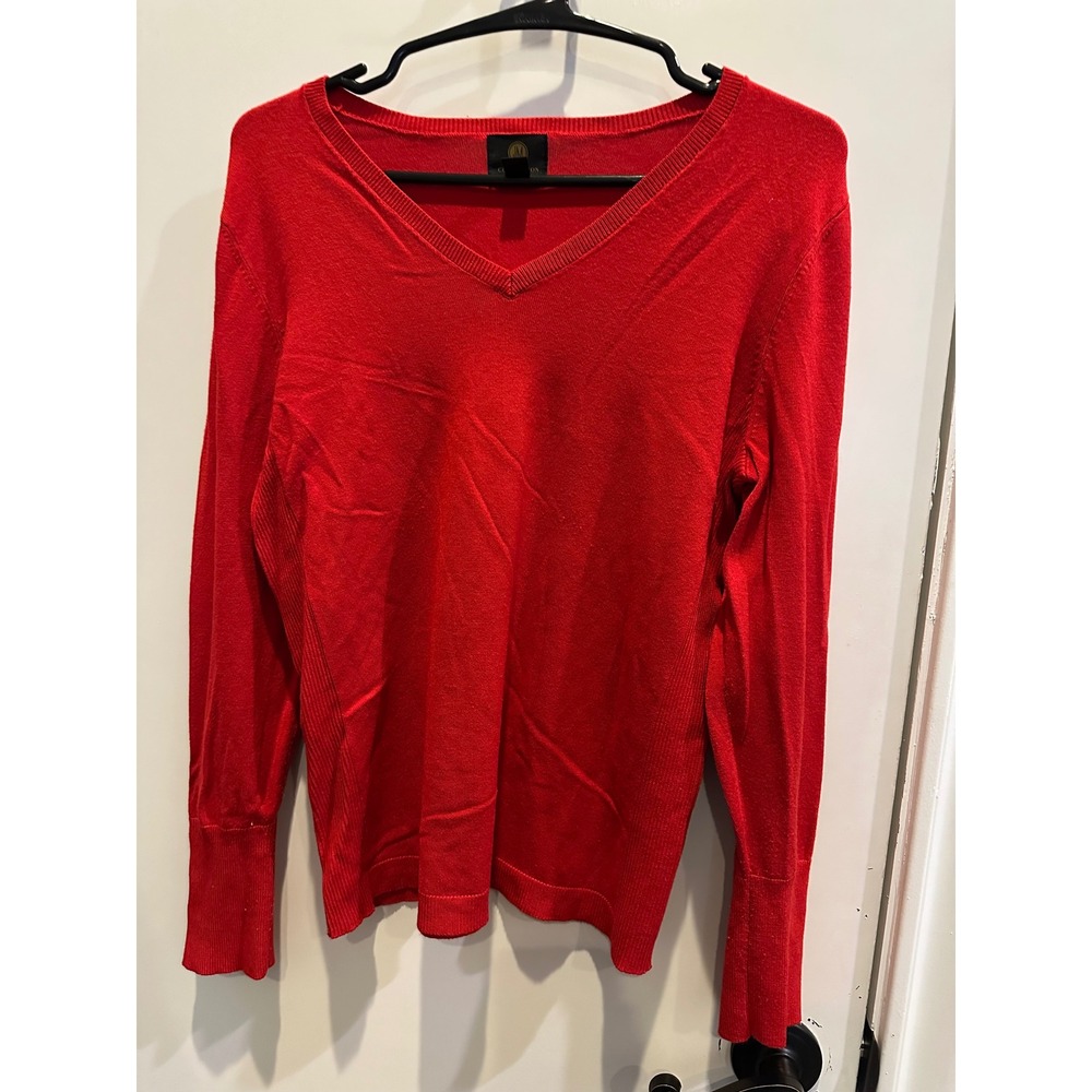 JM Collection Womens Red V-Neck Sweater Gold Button Cuff Petite Medium PM